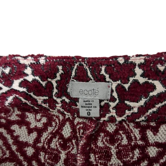 Ecote Burgundy & Cream Glam Festival Brocade High-Waisted Retro Club Shorts 0 - Picture 2 of 10